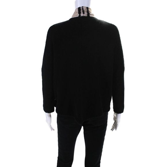 Viviana Uchitel Womens Velvet Trim Open Front Cardigan Sweater Black Size 1 - Picture 3 of 7